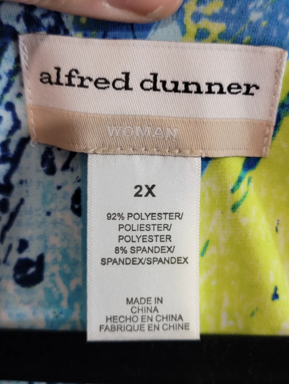 Alfred Dunner Blue, Lime & White Abstract Brushstroke Tunic w/ Necklace - Picture 3 of 6